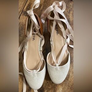 JustFab Women's Beige Lace-Up Flats
